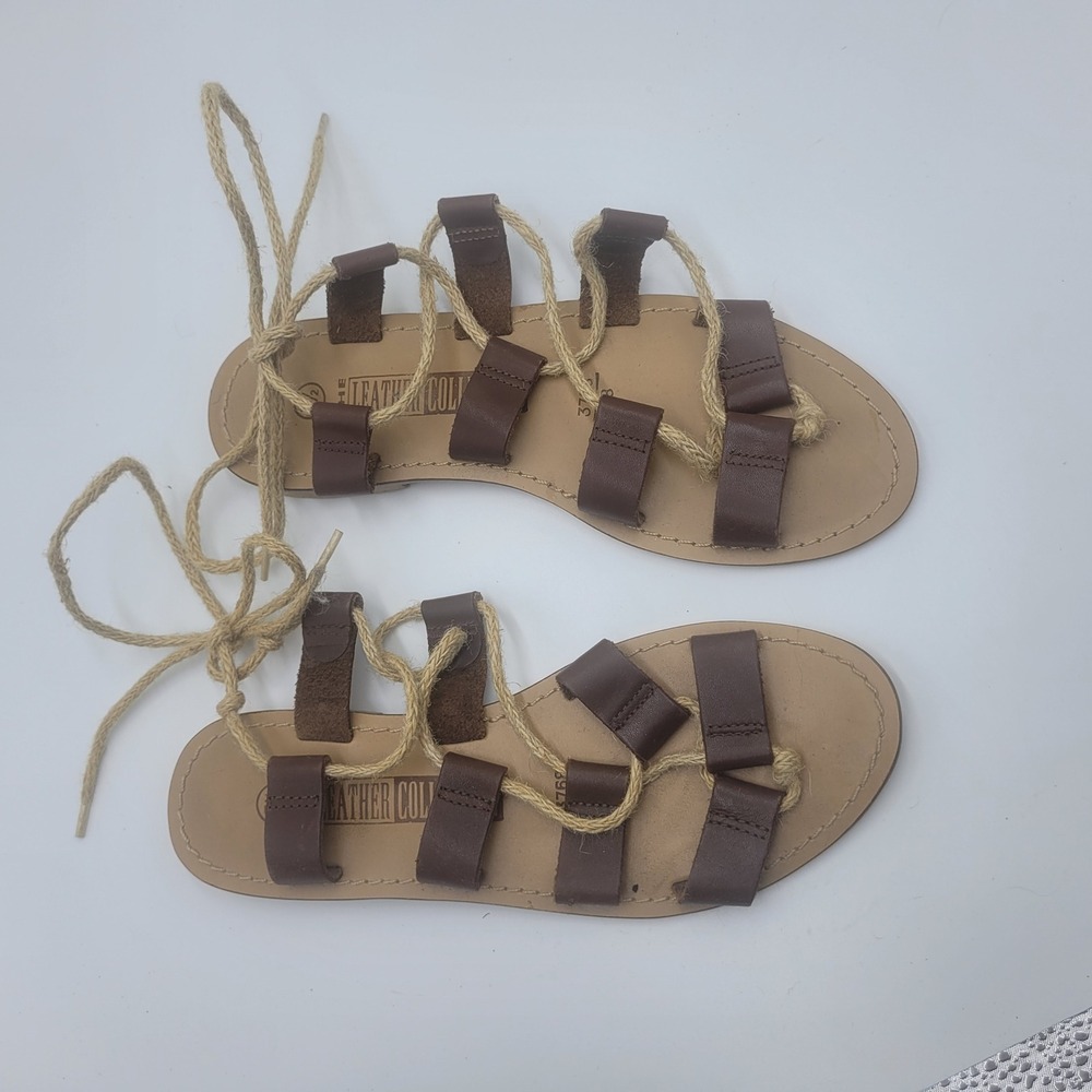 The Leather Collection Brown Leather Rope Gladiator Lace Up Sandals Womens 7.5